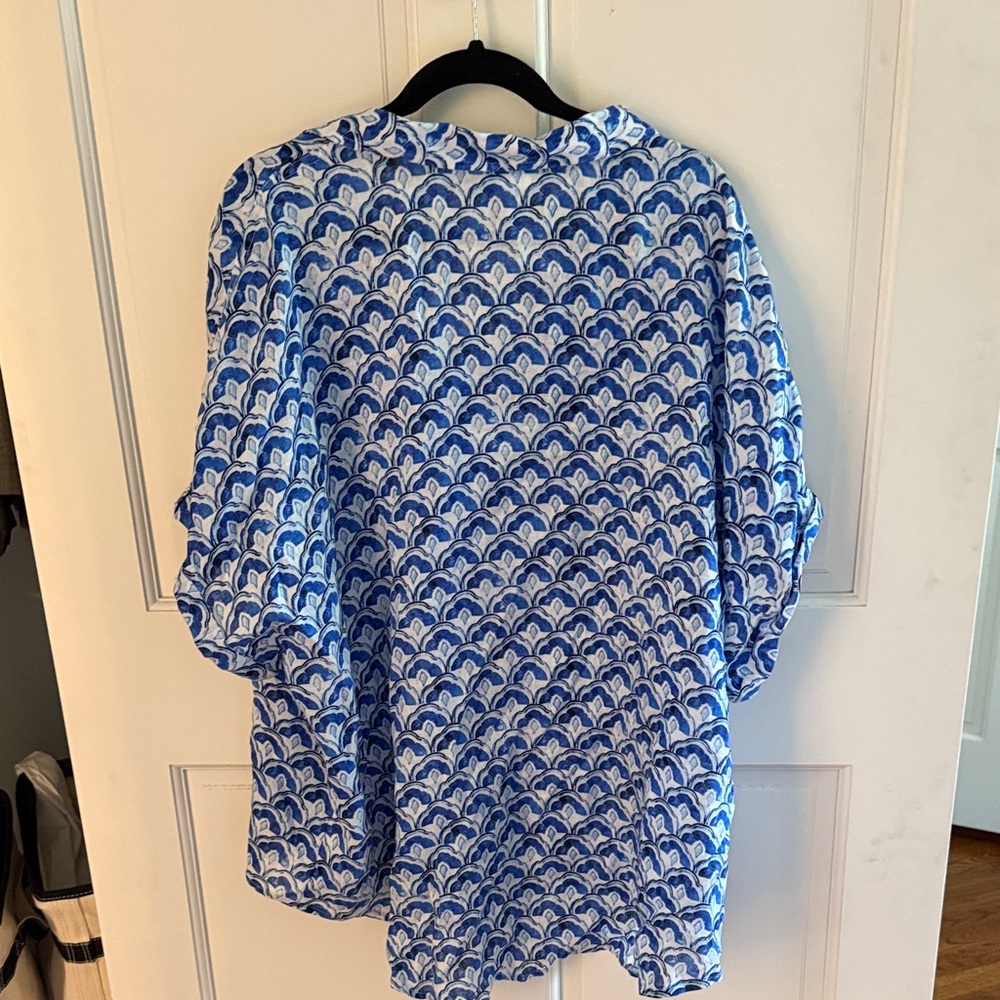 Sigrid Olsen Blue and White Patterned Blouse - Picture 3 of 4